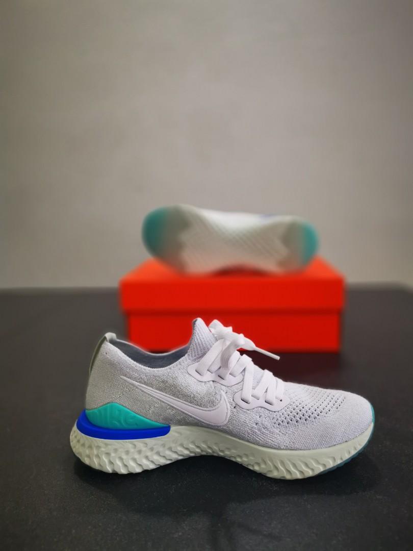 Nike epic react flyknit light grey blue sale