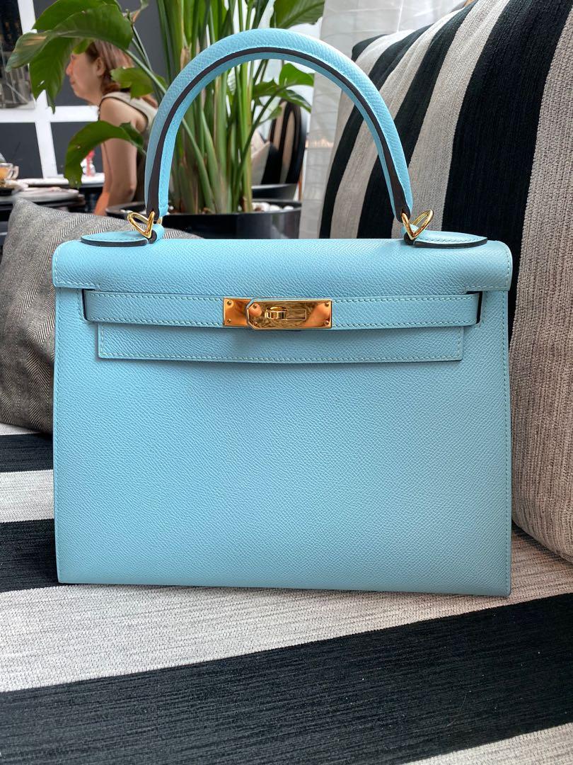 Preloved Hermes Kelly 28 Sellier Blue Atoll Epsom Gold Hardware, Luxury,  Bags & Wallets On Carousell