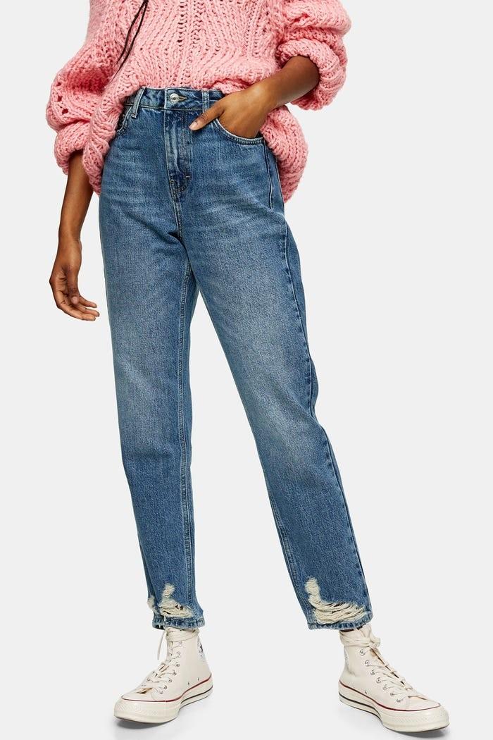 ripped tapered mom jeans