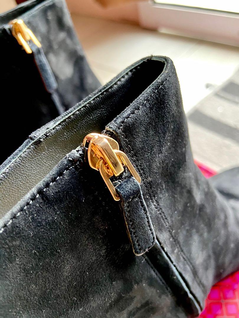 Tory Burch Olympia 70mm Bootie boots hitam black suede heels TB Suede Boot Fesyen Wanita Sepatu di Carousell