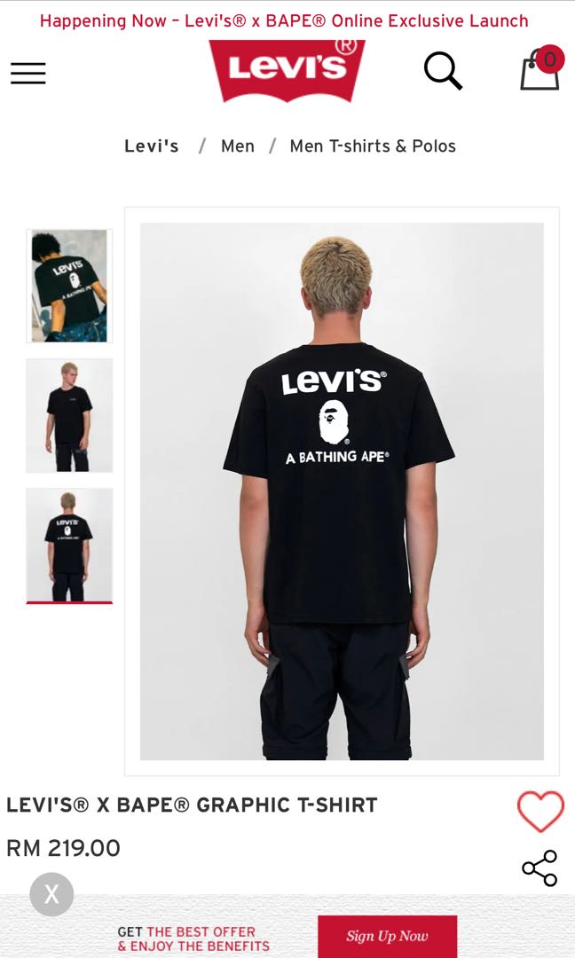 WTS Size S Black Levi's x Bape T shirt 
