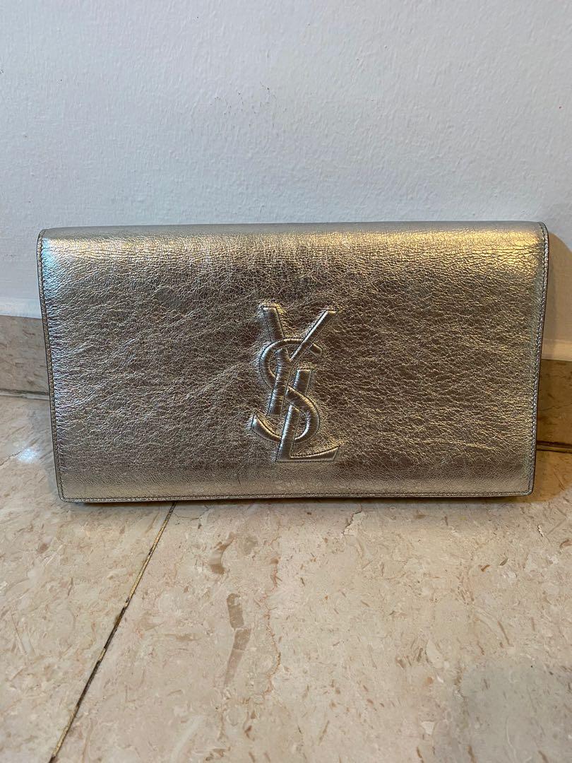 Yves Saint Laurent Silver Metallic Clutch Luxury Bags Wallets
