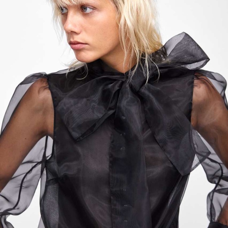 Organza blouse with bow detail Outlet