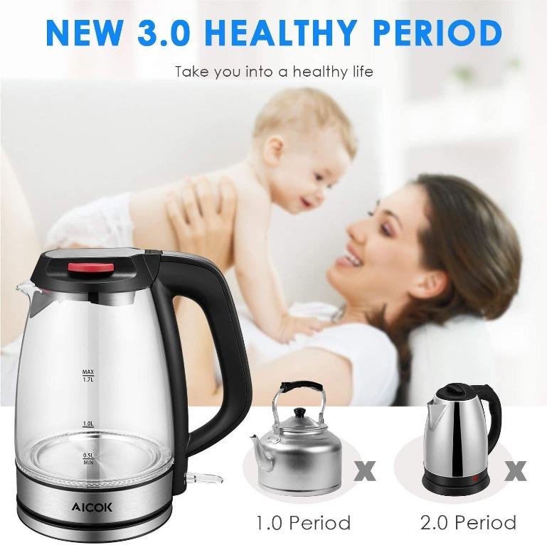 8030 Aicok 1.7L Glass Electric Kettle with Strix Thermostat Control and