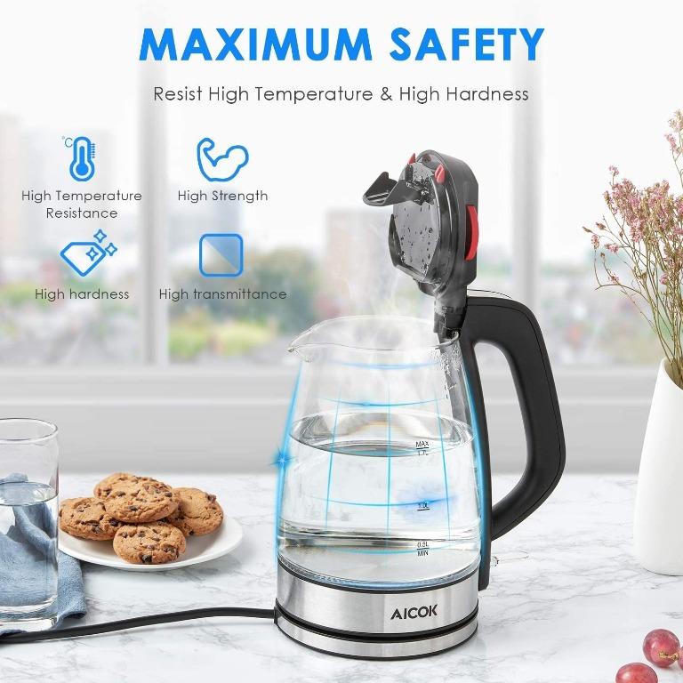 8030 Aicok 1.7L Glass Electric Kettle with Strix Thermostat Control and
