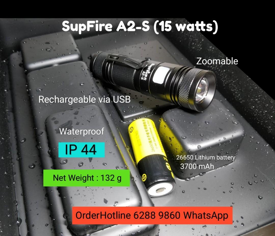 神火A2-S防水強光電筒. 15 watts. 1100 流明（lumens）, 健康及營養食