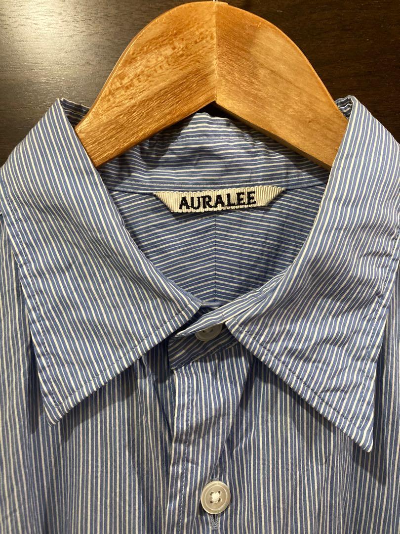 AURALEE FINX SILK STRIPE SHIRTS BLUE STRIPE, 他的時尚, 上衣與西裝