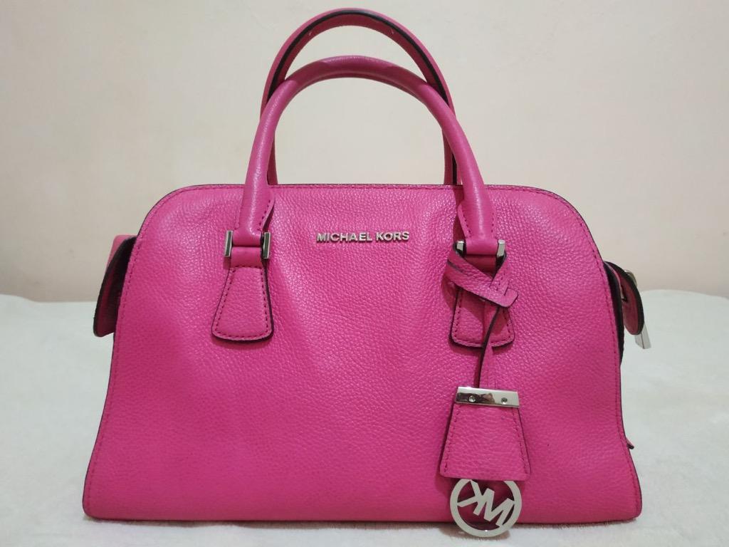Michael Kors Mercer Belted Small Raspberry Red Leather Satchel Bag