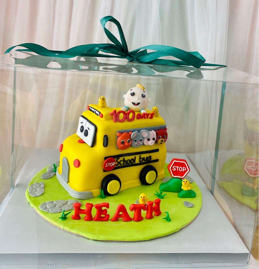 Baby animals toy yellow bus cake/ wheel on the bus cake / baby bum star