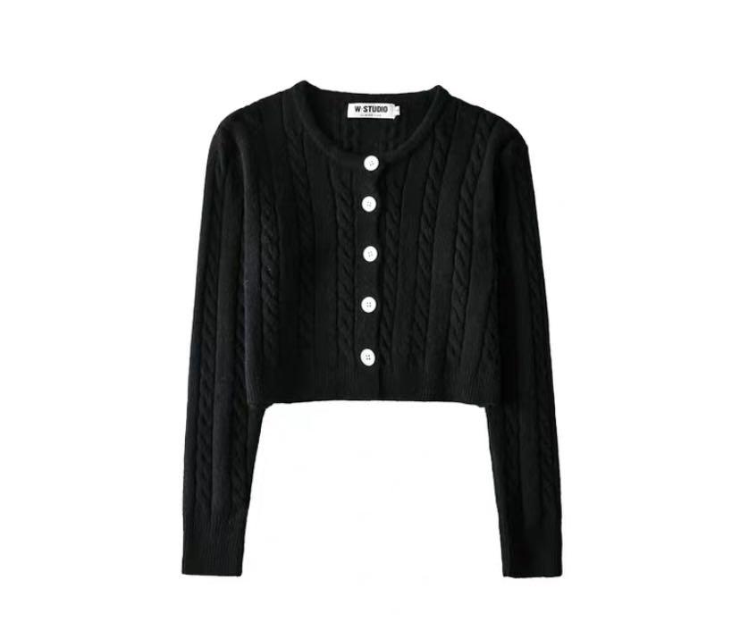 Black cable knit cardigan, Women's Fashion, Tops, Other Tops on Carousell