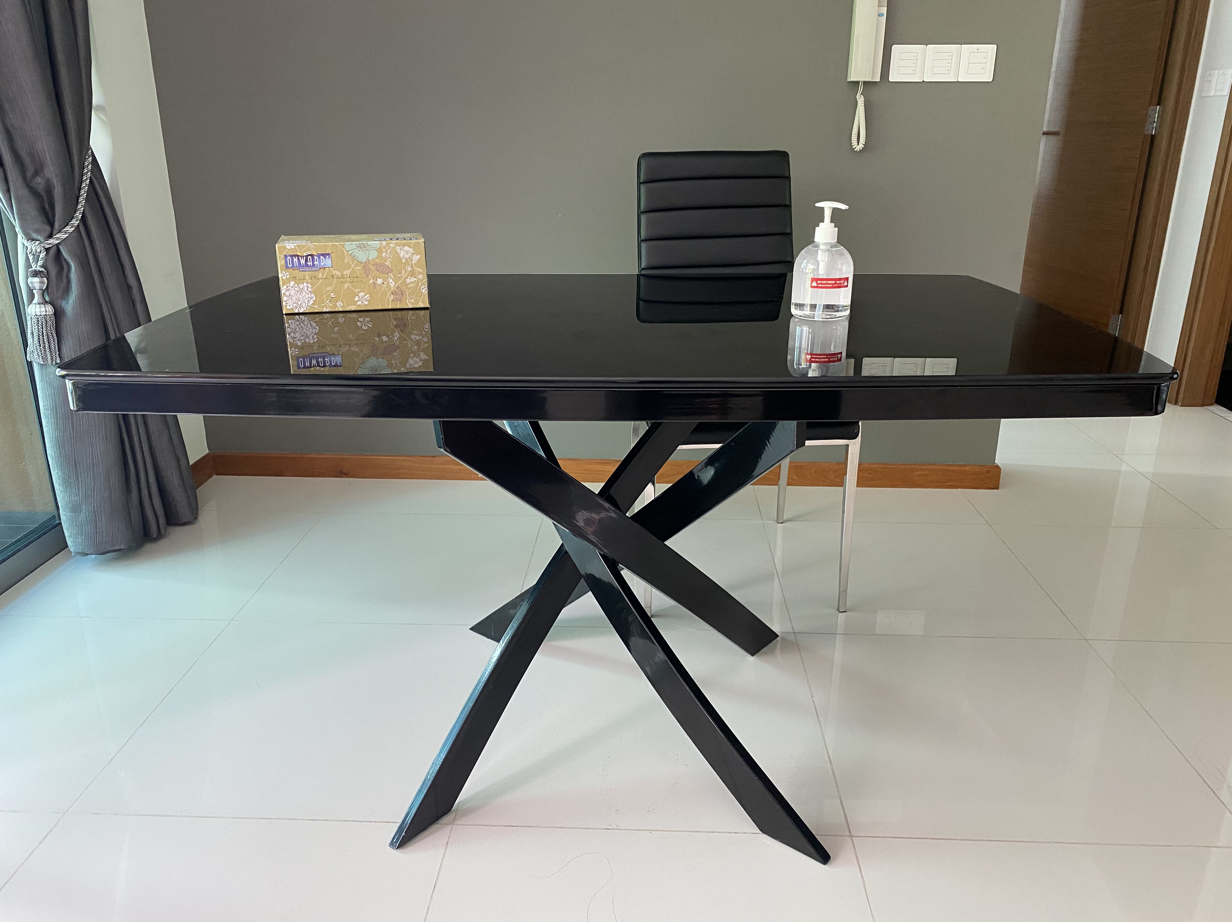 Black tempered glass dining table Furniture Home Living