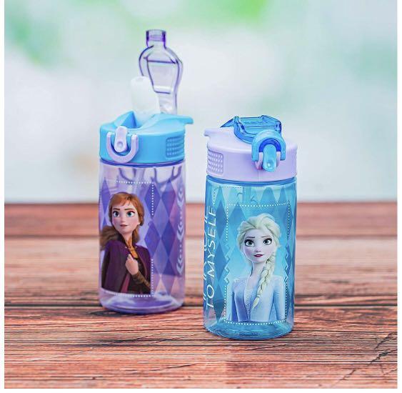 Disney Frozen 2 Kids Water Bottle Set with Reusable Straws and Built in  Carrying Loops, Made of Plastic, Leak-Proof Water Bottle Designs (Elsa &  Anna, 16 oz, BPA-Free, 2pc Set)