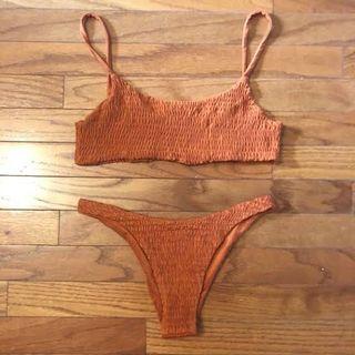 Burnt orange smocked bikini