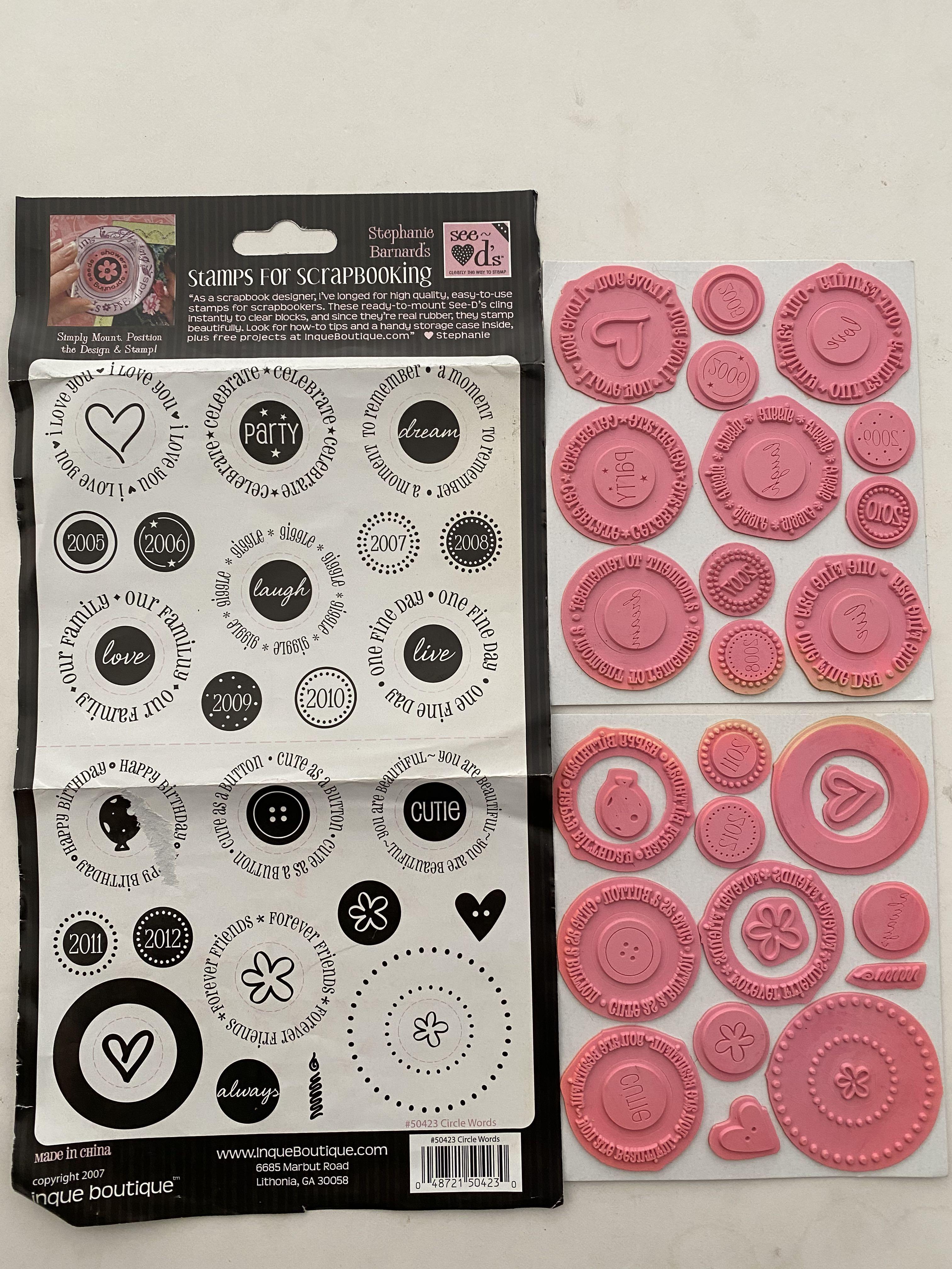 Cling mount rubber stamps - circle words (Category: Craft Supplies & Tools) located in Paranaque City. Submitted by cvcrossing (Listing ID 1065045671, Image 1). Description: Old stock, unused Not in original packaging RFS: destashing.