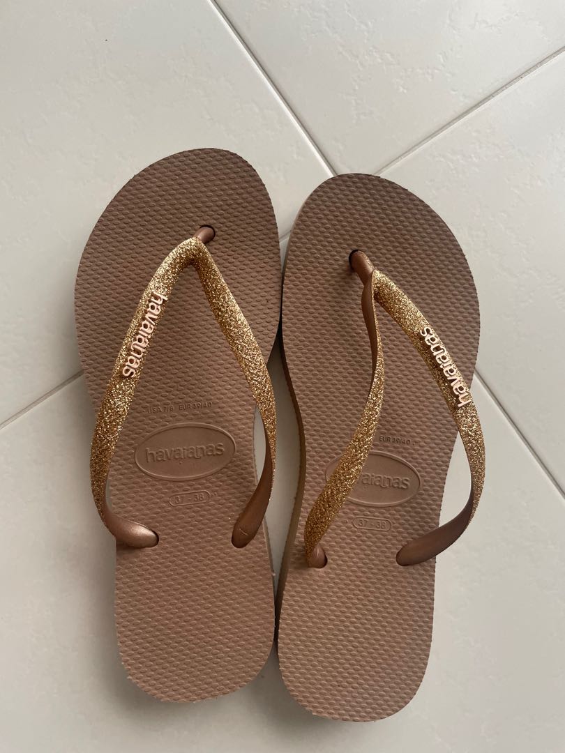 Havaianas slim flatform glitter flip flops rose gold brand new