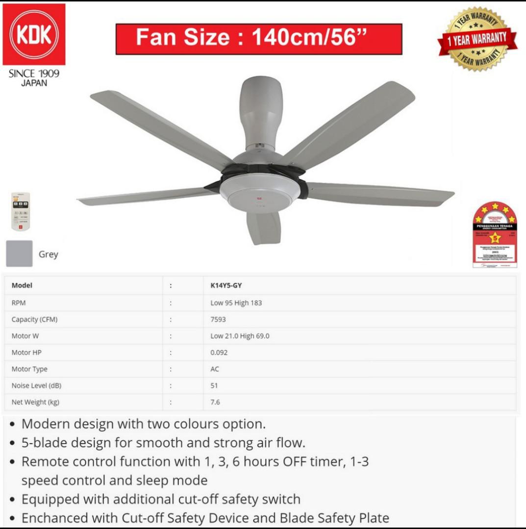 Kipas Siling KDK K14Y5 5 Blades, Furniture & Home Living, Lighting