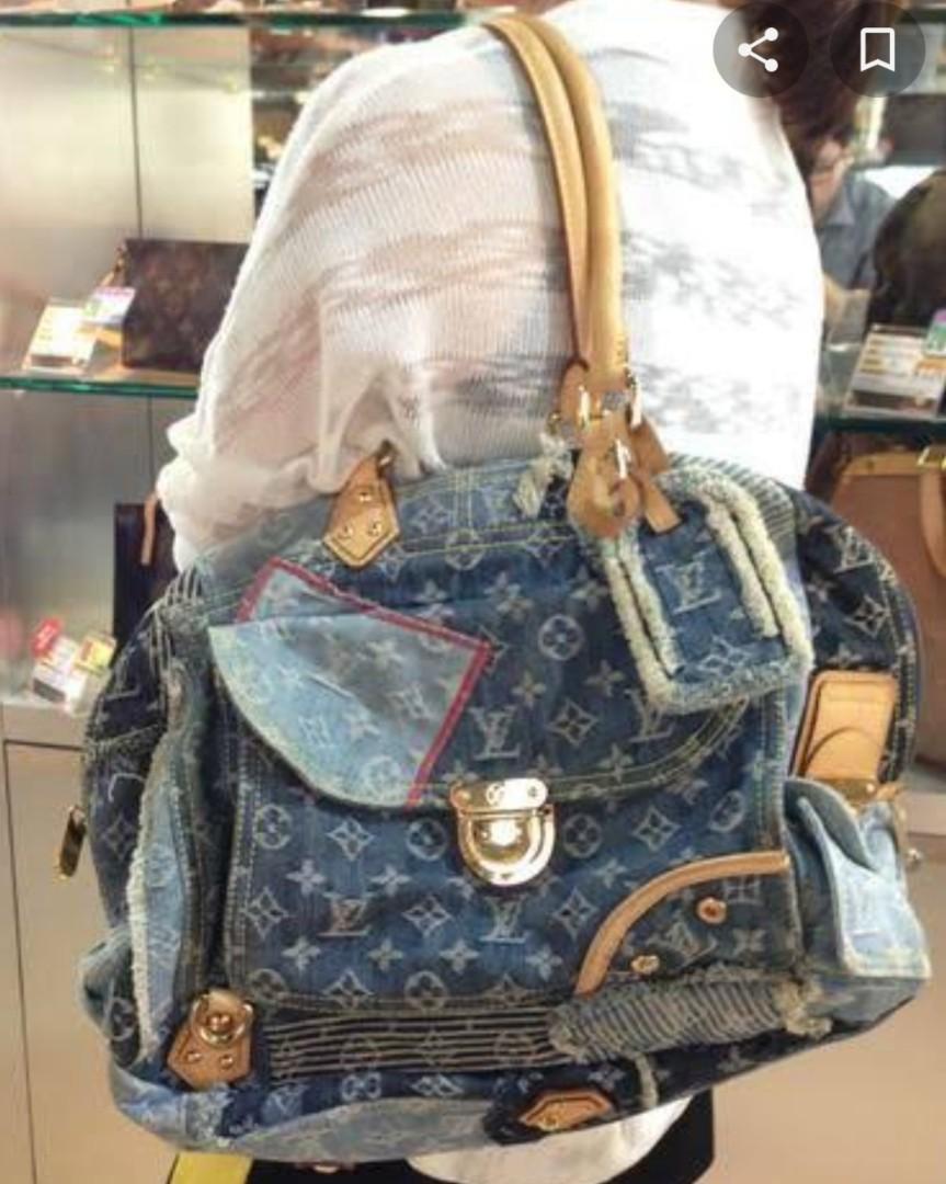 Authentic Louis Vuitton Blue Denim Patchwork Bowly Bag