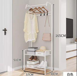 Metal Clothing Rack Freestanding Coat Garment Rack with Shelves  2-Tier Storage Bench
