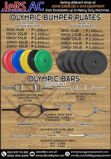 Olympic bumper plates and Olympic bars - home and gym equipment