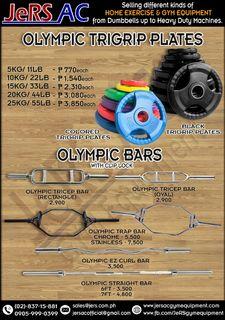 Olympic trigrip plates and Olympic bars - home and gym equipment