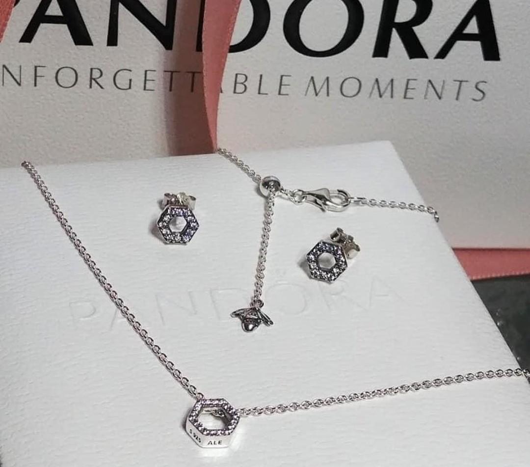 Pandora honeycomb necklace and earrings set Women s Fashion Jewelry Organizers Necklaces on Carousell