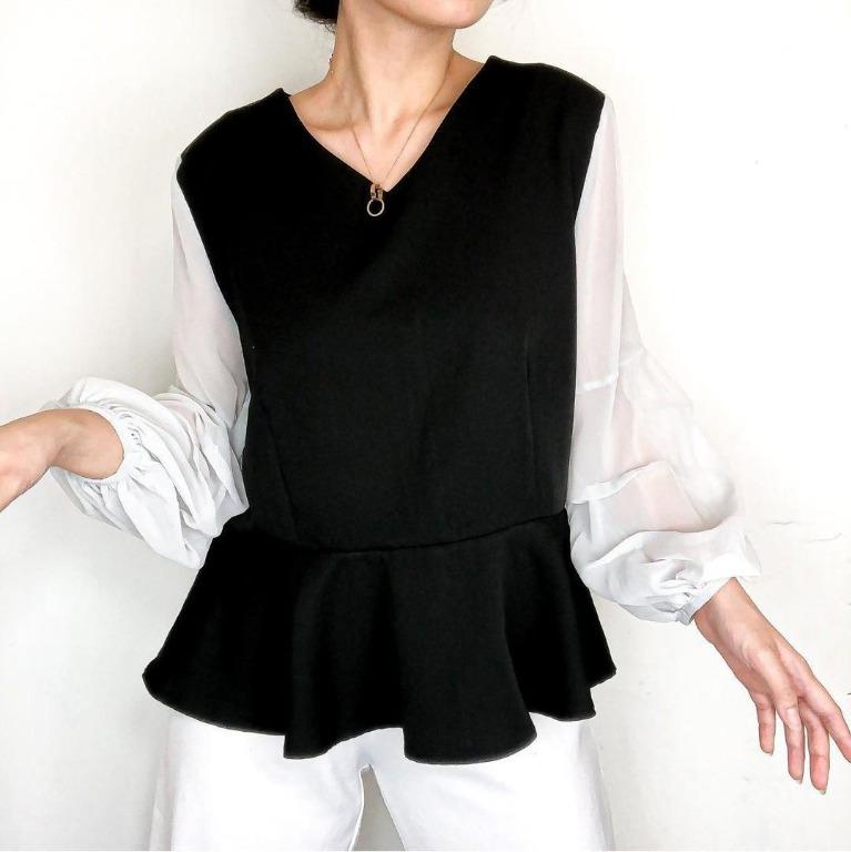 black & white peplum top