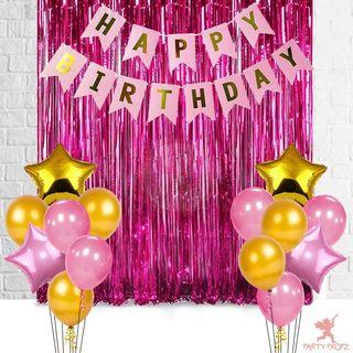 Birthday decoration | Pink Birthday Banner | Foil Streamers Backdrop Birthday Decoration Set