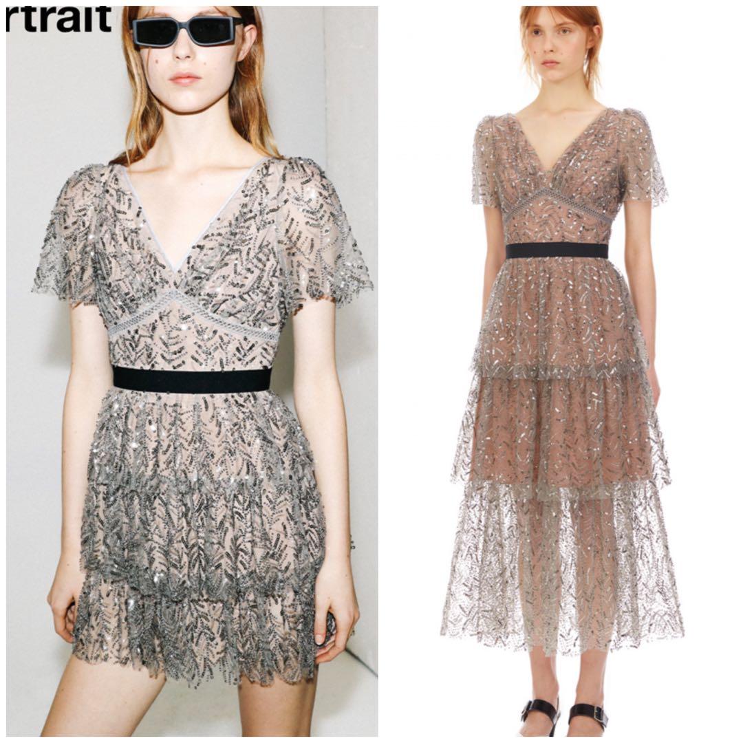 Self portrait leaf sequin midi dress Clearance