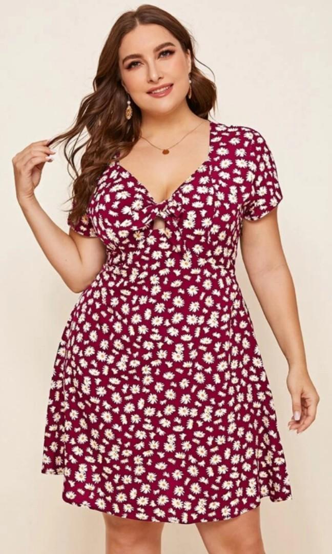 Shein Plus Size Tie Front Floral Red 