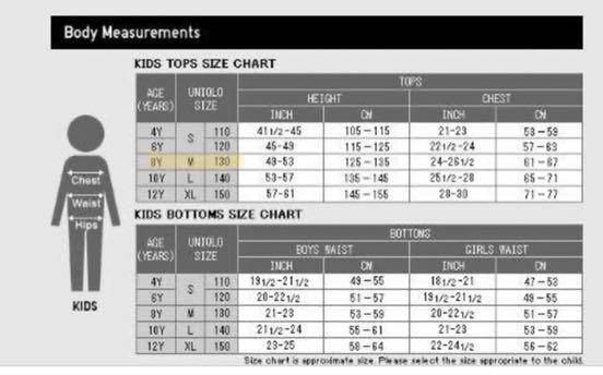 Size chart deals jaket uniqlo