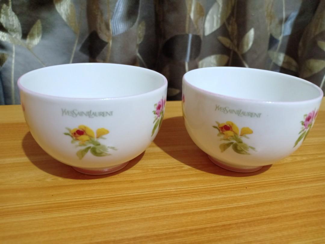 YSL TEA CUPS (Category: Coffee & Tea Tableware) located in Quezon City. Submitted by xianascloset (Listing ID 1065047734, Image 1). Description: Unused YSL tea cups just stored but in excellent condition with pink lining on top and bottom size: 8cm in diameter 5.5cm in height.