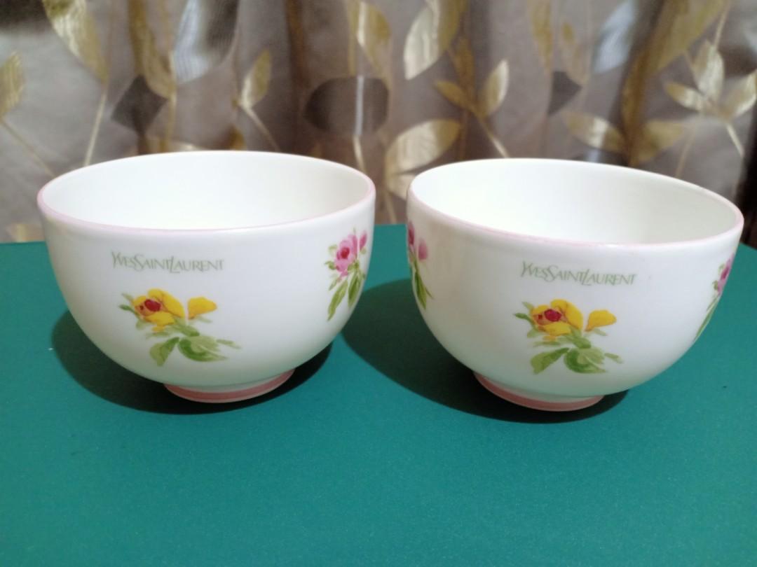 YSL TEA CUPS (Category: Coffee & Tea Tableware) located in Quezon City. Submitted by xianascloset (Listing ID 1065047734, Image 2). Description: Unused YSL tea cups just stored but in excellent condition with pink lining on top and bottom size: 8cm in diameter 5.5cm in height.