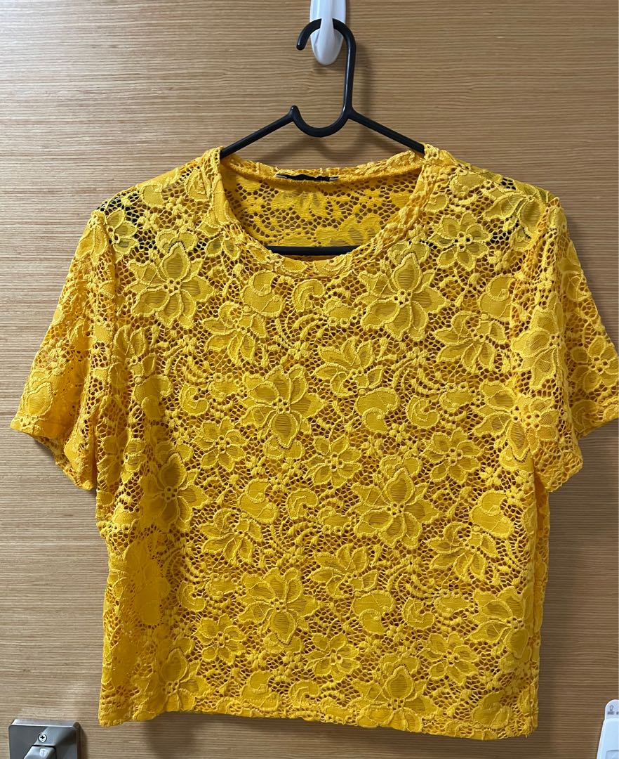 zara yellow lace top