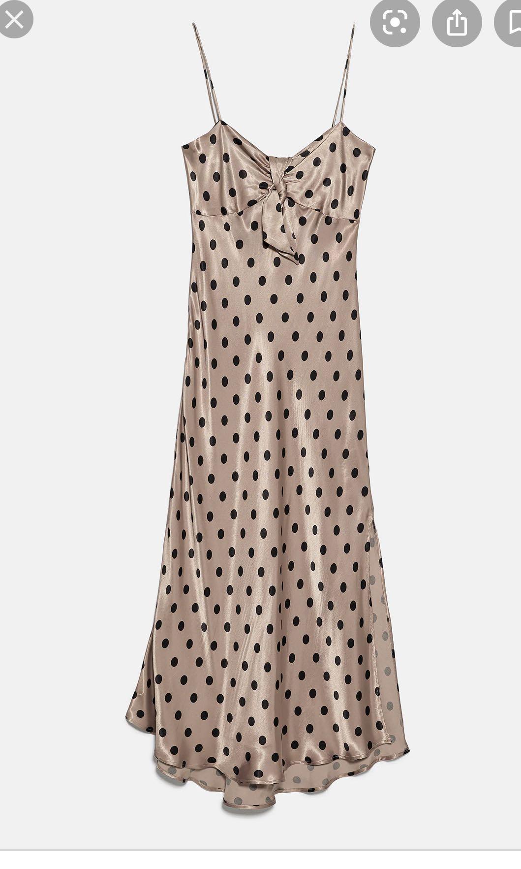 Zara black and white polka dot slip dress discount
