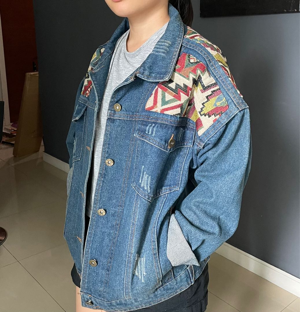 Denim jacket with aztec print on sale