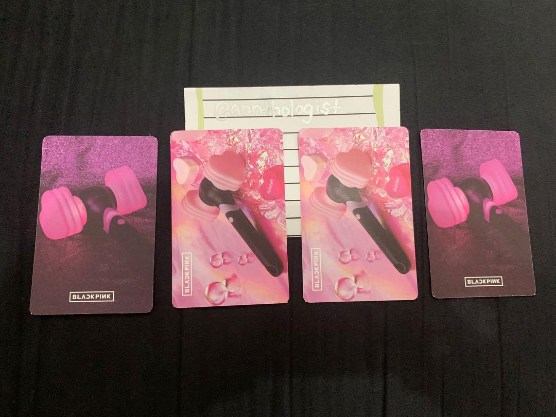 BLACKPINK Lightstick Version 2 POB Photocards (Category: K-Wave Merchandise) located in Makati City. Submitted by annthologist (Listing ID 1065150931, Image 2). Description: BLACKPINK Lightstick Version 2 POB PhP 300 each member if sold separately. PhP 1,150 if taking as set. RFS: Extra Payment methods: GCash/Paymaya/BPI Delivery Methods: Grab, Lalamove or GogoXpress only to be paid by buyer.