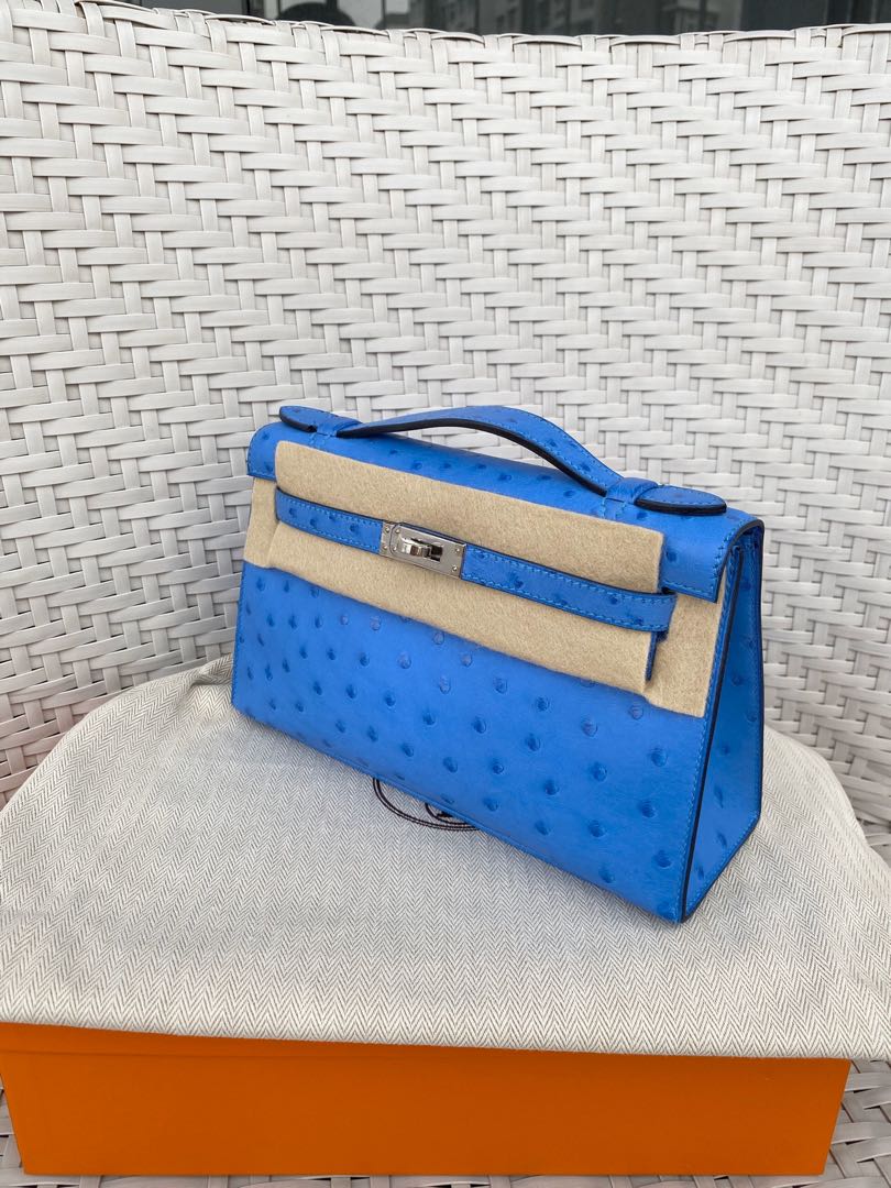 Luxe By Ni - In Mint Condition 💙 ! Kelly Pochette Blue Iris Ostrich GHW  (Stamp T) Full Set with original receipt MYR5x,xxx Please contact Grace at  +6017-3680018
