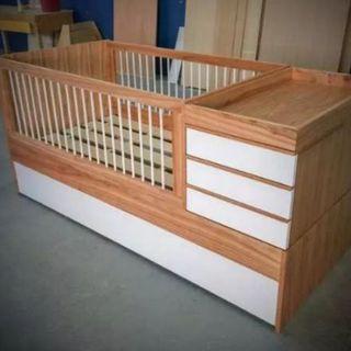 Crib with changing station,drawer and pullout bed