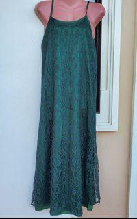 Dark Green long dress gown embroidered
