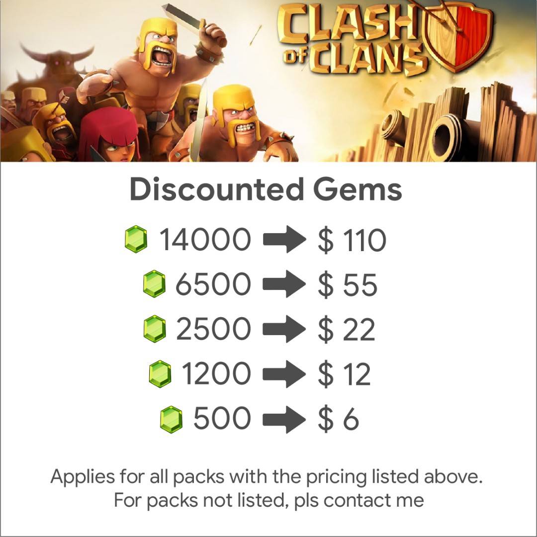 Discounted Gems Clash of Clans Top Up, Video Gaming, Gaming