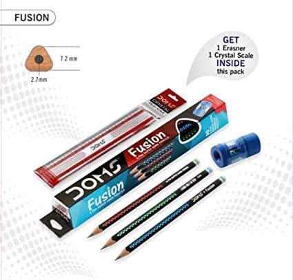 Free One 15 cms Scale DOMS Fusion X-TRA Dark Pencils One Erasner 10 Pencil 