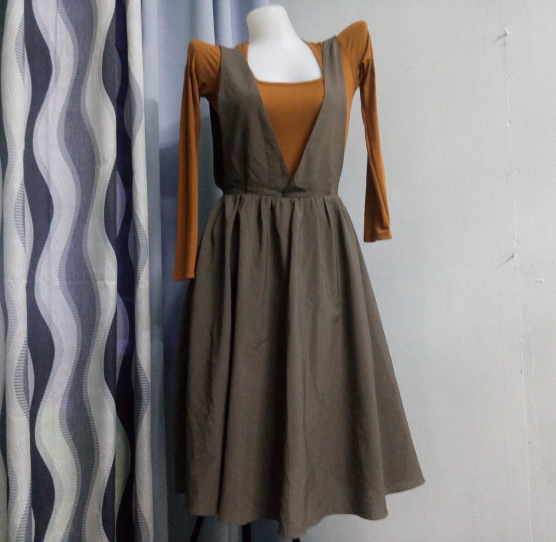 Grayish Army Green Jumper Dress, Women 