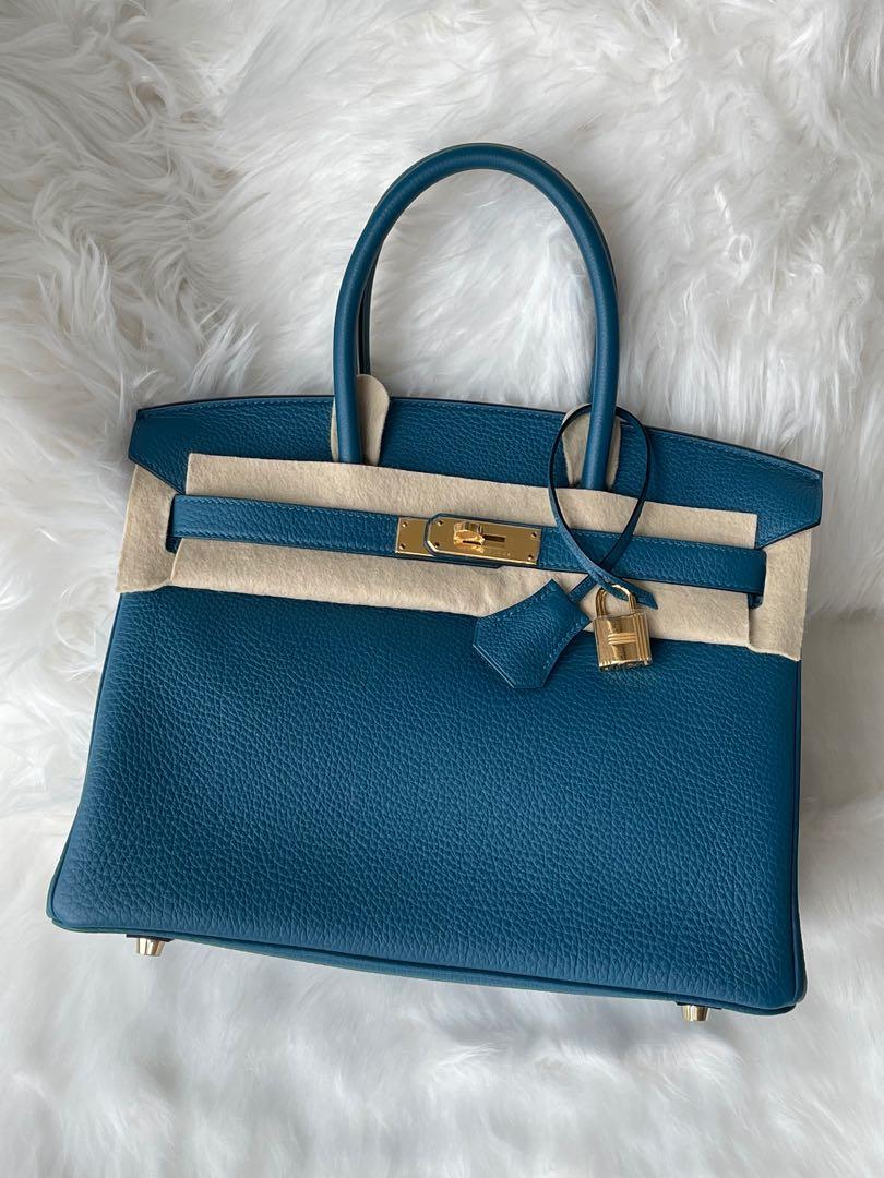 41+ Hermes Halzan Tote Bag i Original Togo Leather Galicia Blue