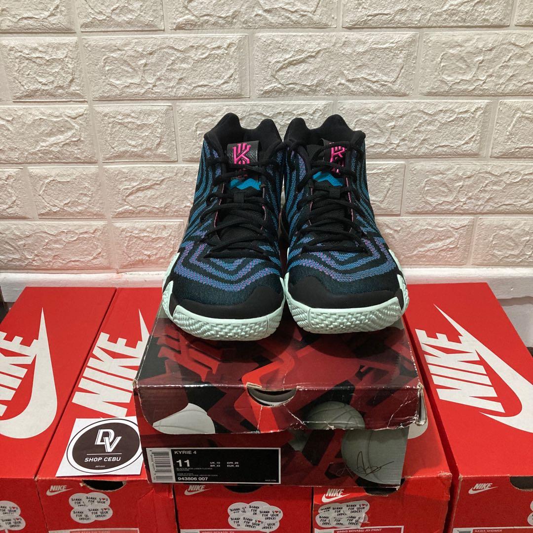 Kyrie 4 black/laser sale fuchsia men's basketball shoe