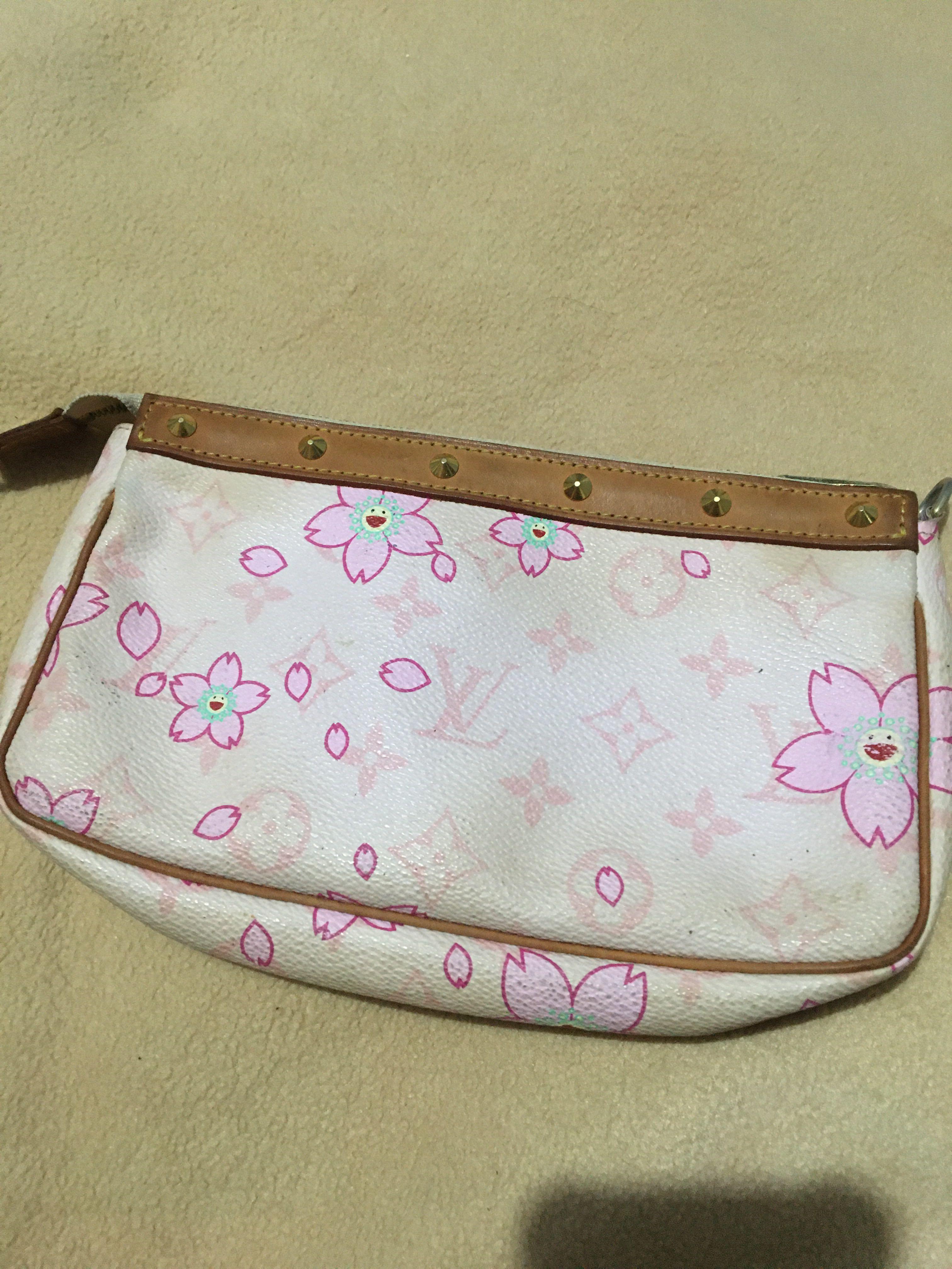 LV LIMITED EDITION 2003 TAKASHI MURAKAMI CHERRY BLOSSOM PINK MONOGRAM  CANVASS POCHETTE, Luxury, Bags & Wallets on Carousell