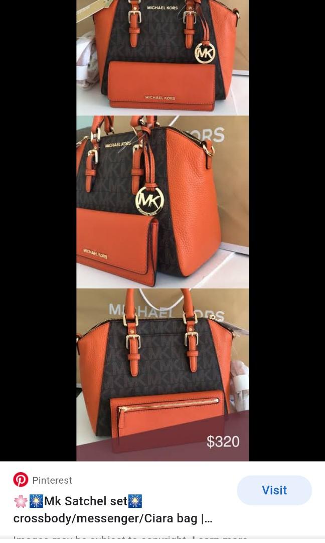 Michael Kors Tangerine Ciara two way bag (Category: Cross-body Bags) located in Quezon City. Submitted by declutteringempress (Listing ID 1065152376, Image 1). Description: 💯 authentic 📌US bought 📌signs of usage in hardwares 📌vuc 📌LP POSTED 📌first photo used as reference only #bye2020.