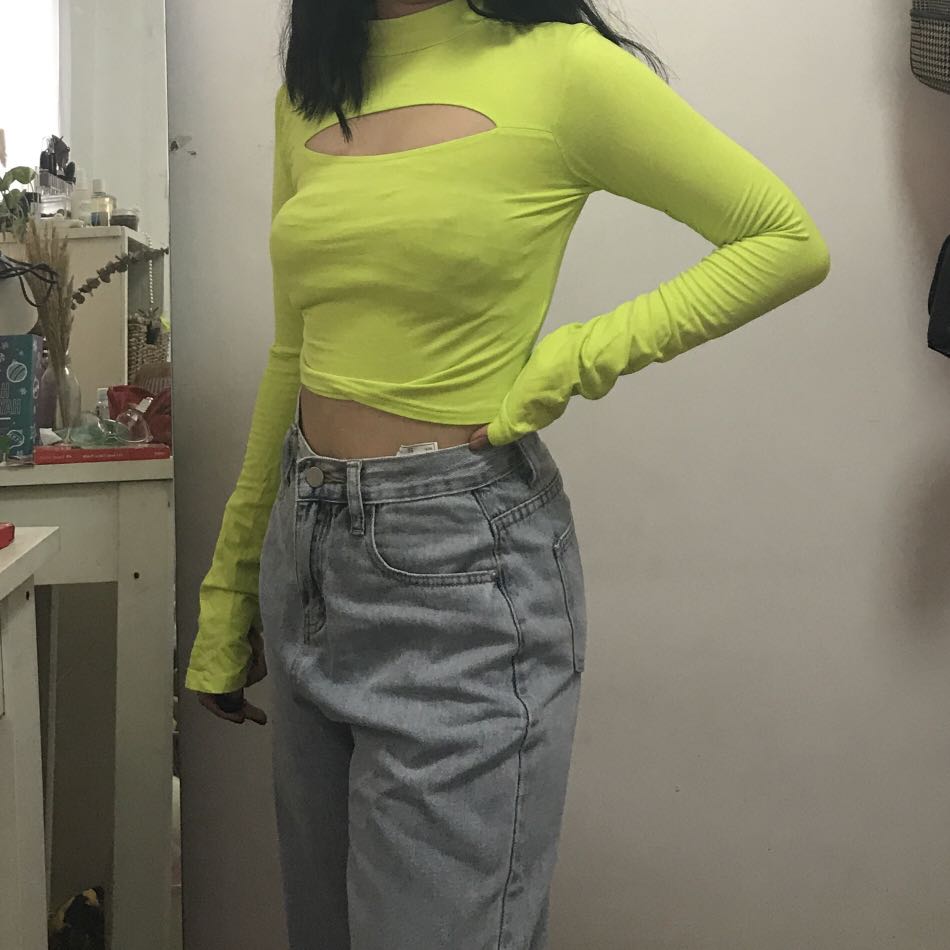 neon green cut out top