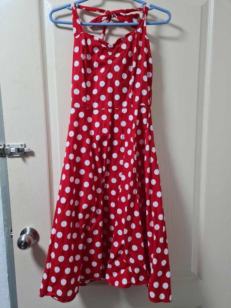 Red polka dot halter dress Women s Fashion Tops Sleeveless on