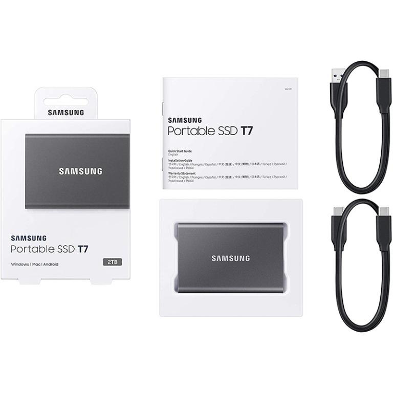 Samsung T7 2TB Portable SSD USB 3.2 External Solid State Drive MU-PC2T0T (Category: Hard Disks & Thumbdrives) located in San Juan City. Submitted by princessshyph (Listing ID 1065142505, Image 3). Description: Brand SAMSUNG Color: Grey,Blue, Red Digital Storage Capacity 2 TB Hardware Interface Solid State Drive Read Speed 1050 Megabytes Per Second Compatible Devices Laptop, Desktop, Television TRANSFER IN A FLASH: Transfers files nearly 9. 5x fas