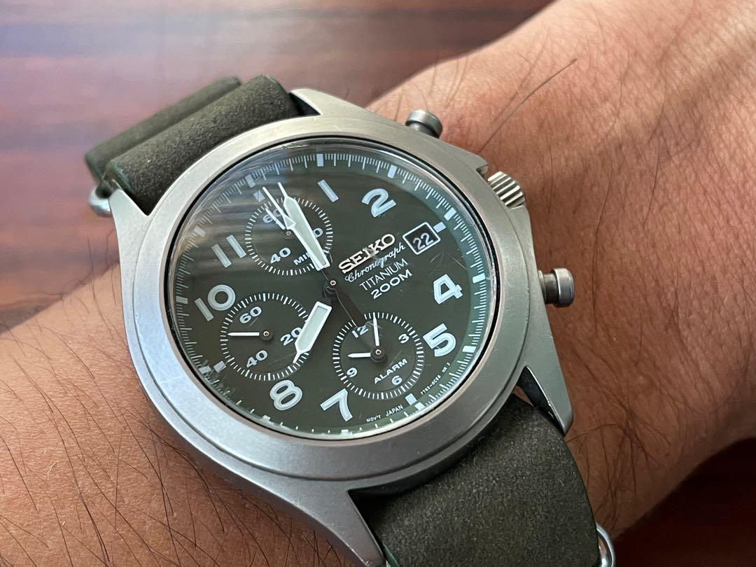 Seiko Titanium 7T62 0BZ0 rare military style chronograph 40mm dial, Men's  Fashion, Watches & Accessories, Watches on Carousell